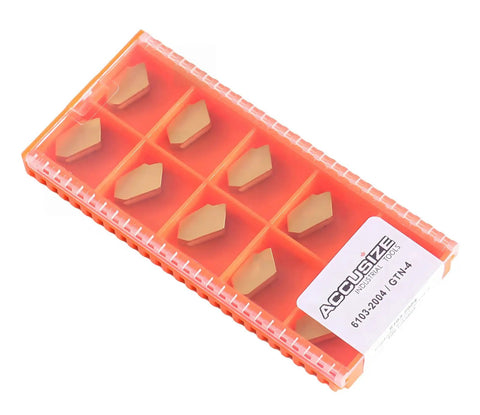 GTN-4 Tin Coated Carbide Grooving And Parting Inserts, Pro Grade Precision, 0.157 Inch Cutting Width, Heavy-Duty Tooling For Precise Grooving, 10 Pcs Per Box, 6103-2004x10