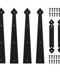 Old School Steel Door Hardware Kit with four carriage house hinges, handles, and screws, universal fit for renovations and DIY projects.