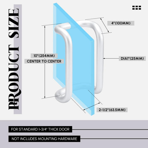 Offset Door Pull Handle 10 Inch Center To Center Length 1 Inch Diameter Aluminum 90 Degree Through Bolt Mount Clear Anodized