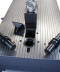 Shop Ready 40 Ton Hydraulic Horizontal Metal Bender With 3HP 220V Motor Includes Flat Steel Vee And 2 Inch Pipe Tube Combo Die Set top view showing die set placement.