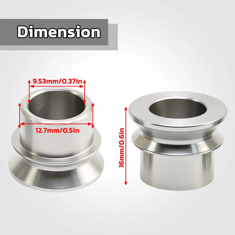 High Misalignment Spacer Set For Heim Joints, Converts 1/2 In Heim Joint To 3/8 In Bolt, Stainless Steel Rod End Spacers, Set Of 4, Heavy Duty, Rock Solid Fit For Automotive And Off Road Linkage dimensions shown
