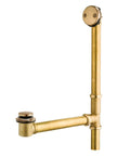 Solid Heavy Duty Brass Tub Drain Set With Tip Toe Stopper Overflow Plate And Matching Plug In Sweet Champagne Bronze Finish, close-up view.