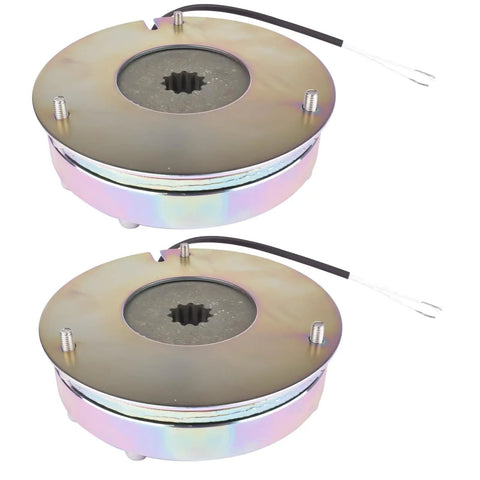 Heavy Duty Electric Brake Kit Two Pack For JLG Vertical Mast Lifts Seamless 7024772 Replacement showing two metal brake units with wires.