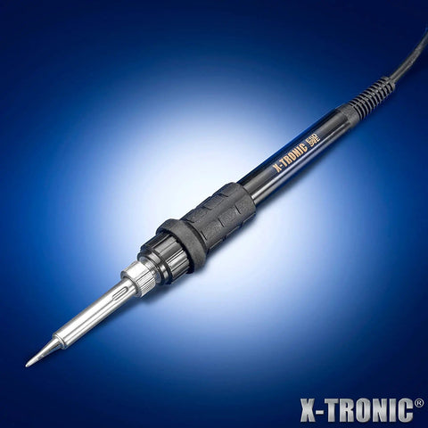 Pro Grade 75W Soldering Iron Station With LED Display, showcasing the soldering iron tool on a blue gradient background