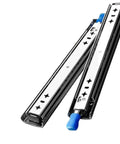 Pair Of Heavy Duty Locking Drawer Slides With Full Extension And Ball Bearing System Ultra Smooth Quiet Glide Silent Close Wide Fit Rust Resistant Steel Construction For Cabinets Dressers And Home Renovations, black steel slides