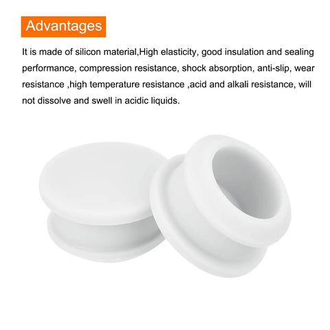 Straight Up Silicone Snap In Hole Plugs Feature A Dead Reliable Waterproof Seal Cover For No Drama Kitchen Panel Patching Flush Mount Rubber Bulkhead Caps 17mm White Round Shape Pack Of Four, showing two white silicone plugs.