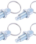 Four Pack Beefy Carbon Steel Indexing Plungers Featuring Retractable Spring Loaded Pull Rings M10 Thread Quick Detent Pins for precise alignment.