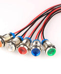 5Pcs 10mm LED Indicator Lights AC DC 12 To 24V Waterproof Rugged Metal Signal Lamp Pilot Dash Lights with wire in mixed colors