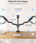 Triple Monitor Desk Mount For Up To 27 Inch Screens, Heavy Duty Arm System With Each Arm Holding 4.4 To 19.8 Lbs, Black