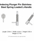 Industrial Stainless Steel Indexing Plunger Pin With Spring Loaded L Handle For Machinery Fixtures, detailed dimensions and angles shown.