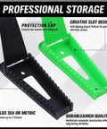 30-Piece Wrench Organizer Set With Dual Portable Racks For SAE And Metric Wrenches, Snap-Lid Secure Storage, black and green slots