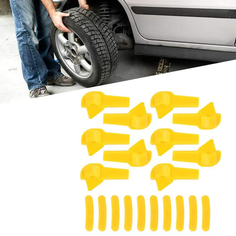 Duck Head Tire Changer Protector Set, 20 Pack Tire Machine Guards For Wheel Rim Protection, yellow plastic accessories shown