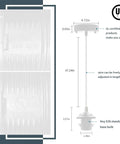 Diagram showing dimensions of Top Tier Industrial Mini Pendant Light Kit With Kickass Retro Vibe And Heavy Duty Build Plus Standard E26 Socket For Modern Homes Kitchens And Warehouse Lofts In White.