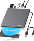Five In One External Blu Ray Drive With USB 3.0 And USB Type C Portable Slim Blu Ray Burner BD Player Read Write Plug And Play For Laptop PC Windows 11 MacBook Pro Air Linux OS CD DVD Blu Ray Optical Drive, grey with USB-C and USB 3.0 cables