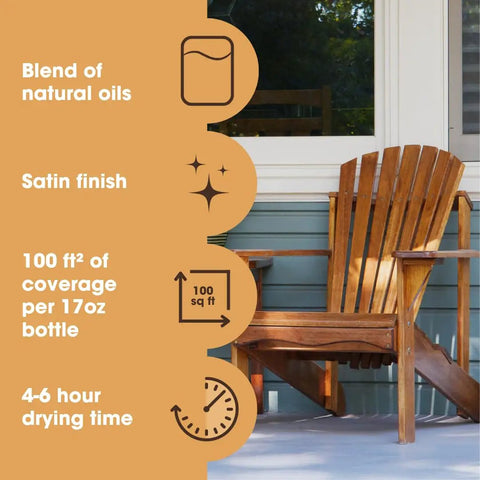 Heavy Hitter Danish Oil Wood Sealer Slips Right On And Leaves A Bully Satin Shield That Beats Down Water Rings Scuffs And Daily Abuse On Oak Pine Teak And Raw Wood Projects on a wood chair with a satin finish.