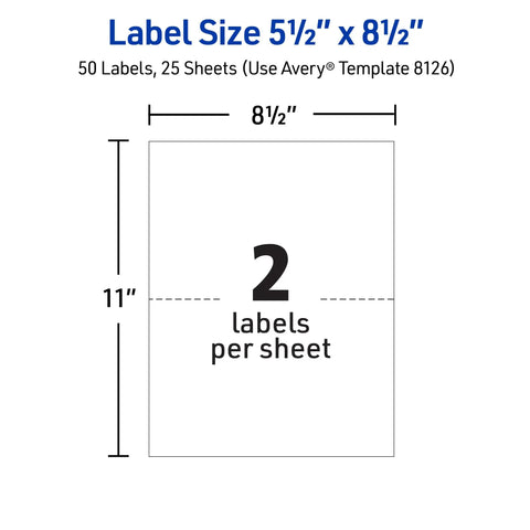 Half Sheet Shipping Labels For Inkjet Printers 5.5 X 8.5 Inches White Customizable Mailing Stickers 50 Count dimensions 5.5x8.5 inches labels per sheet