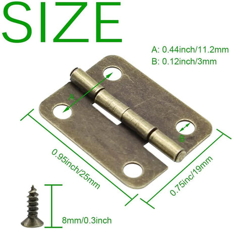Antique Bronze Mini Hinges 25x19mm 50 Pack With 200 Matching Screws For Wooden Jewelry Boxes Cabinets And Decorative Projects