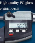Digital Outside Micrometer with 0.001mm Accuracy showing display, stainless steel build with buttons visible