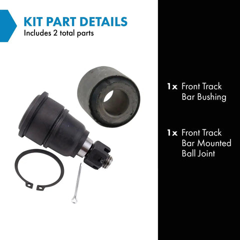 Beefed Up Front Suspension Kit With Track Bar Bushing And Ball Joint For Solid Steering And Smooth Ride Includes One Front Track Bar Bushing And One Front Mounted Ball Joint Heavy Duty Replacement Parts, 2-piece kit