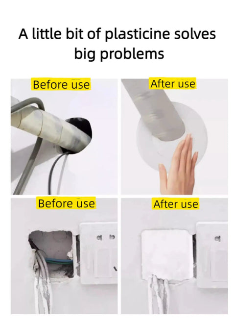 Quick Dry Waterproof Sealant Paste For Instant Wall Hole And Gap Patching, showing before and after applications sealing gaps.