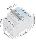 Manual Transfer Switch For 400VAC 63A 3 Pole DIN Rail Mount Isolating Circuit Breaker, IP20 Rated, dimensions labeled