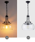 Rustic Farmhouse Round Pendant Light With Clear Glass Shades For Dining Room And Kitchen Island, ON and OFF demo