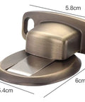 Heavy Duty Stainless Steel Door Stops With Strong Magnet And Double Sided Adhesive Tape For No Drilling Installation Saves Walls From Damage In Homes Or Hotels, bronze color, dimensions shown.