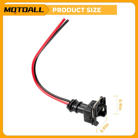 Close-up of Universal EV1 OBD1 Fuel Injector Connector Pack 8 Piece 2 Wire Female Plug with wiring for Honda Ford Toyota BMW.