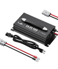 Heavy Hitter 12V 40A LiFePO4 Battery Charger For 14.6V Lithium Batteries with wires and connectors for easy installation.