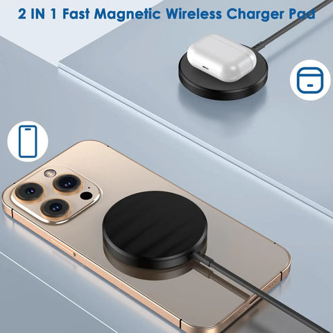 Magnetic Wireless Charger For iPhone MagSafe 15W Fast Charging Pad 2 Pack With 6 Foot Cable, charging iPhone and AirPods Pro