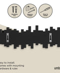 Sticks Wall Mounted Coat Rack With Five Retractable Pegs For Entryway Bedroom Or Office A Modern Space Saving Storage Organizer That Holds Hats Coats Bags And Clothes In A Slick Black Finish, with easy install icons and hardware included