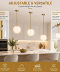 Mid Century Modern 1 Light Pendant Light With White Glass Globe Shade And Gold Finish Brushed Brass Fixture in kitchen
