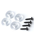Badass Non Slip Cutting Board Feet With Heavy Stainless Steel Screws Plus Clear Rubber Bumper Pads, featuring four clear pads and six screws.