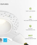 Trimless 2 Inch LED Recessed Light Canless Dimmable Downlight 15W 120V White with twist-lock and plaster over finish