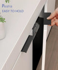 5 Inch Black Kitchen Cabinet Handles 10 Pack Modern Aluminum Alloy Finger Pulls For Cabinets Drawers And Dresser Doors With Sleek Hidden Mounting And Smooth Grips Durable Hardware Easy Install being used to open a drawer with ease.