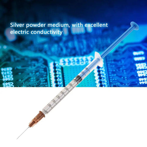 Conductive Silver Paste For Electronics Repair And Soldering High Conductivity DIY Friendly Adhesive Paint syringe on PCB