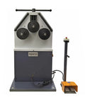 Heavy Duty Vertical Electric Rolling Bending Machine With Slick Pinch Roll Setup And Rock Solid Ring Forming Capability On No Sweat 220V Single Phase Power, front view with three rollers.