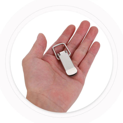 Heavy Duty Spring Loaded Toggle Latches 4 Pack Stainless Steel Silver Flat Mouth Hook For Toolbox Storage And Cabinet Latching Secure Lock System hand holding latch