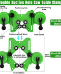 Front view of green tile hole saw guide clamp kit with double suction cups and adjustable 0.16-3.27 in (4-83 mm)