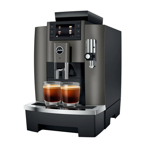 Grab This Slick Automatic Coffee Maker For Cranking Out Seventeen Specialty Brews And Custom Strength Settings Perfect For Handling The Daily Grind At Home Or Work, featuring compact dark inox design and two coffee glasses.