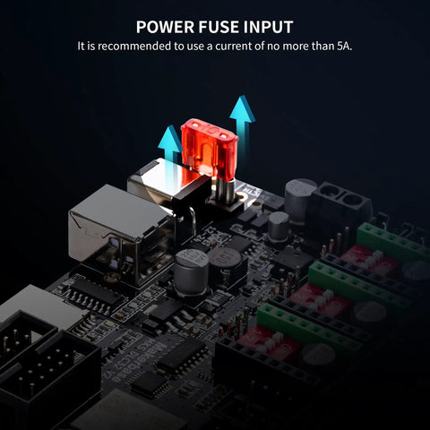 32 Bit ESP32 Offline Laser Engraver Mainboard Upgrade With WiFi And TFT Color Touch Screen power fuse input close-up