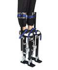 Adjustable Aluminum Drywall Stilts For Painting And Cleaning, 18 To 30 Inch Range, worn by person with secure fit straps