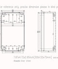Technical drawing of IP65 Waterproof Outdoor ABS Project Box Junction Enclosure For Electrical Components, 7.9x4.7x2.95 inches.