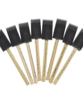 Eight 1 Inch Poly Foam Brushes in a fan arrangement, part of 1 Inch Poly Foam Brush Set Pack Of 48 For Smooth, Even Paint Application