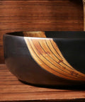 SDVantage Ceramic Bathroom Vessel Sink, Artistic Carved Countertop Basin Sink Black 59 * 40 * 15Cm showing unique wood-patterned design.