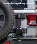 Rock Solid High Lift Jack Mount Bracket For Jeep Wrangler YJ TJ JK JL, shown mounted on rear, 15.9in tall, heavy-duty steel design.