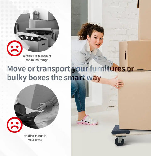 Woman using Heavy Duty Hardwood Furniture Moving Dolly Two Pack, 1320 Lb Dynamic Capacity to transport boxes efficiently.