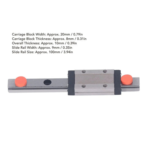 Miniature Linear Guide Rail With Bearing Steel Carriage Block 100mm Motion Guide For CNC Tools And 3D Printers, showing dimensions