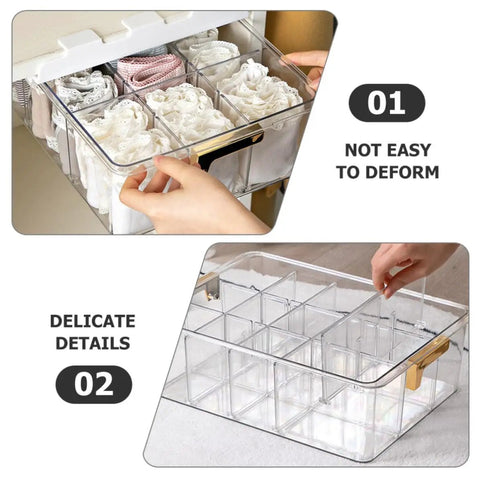 Adhesive Hanging Closet Rod Rack With Extra Sock And Underwear Dividers Straight Up Keeps Your Closets Hella Neat Zero Clutter Flex installed displaying organized socks and underwear in transparent dividers.