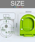 Dimension diagram of Premium White Oval Toilet Seat Featuring Heavy Duty Soft Close Action And Hassle Free Quick Release Hardware.